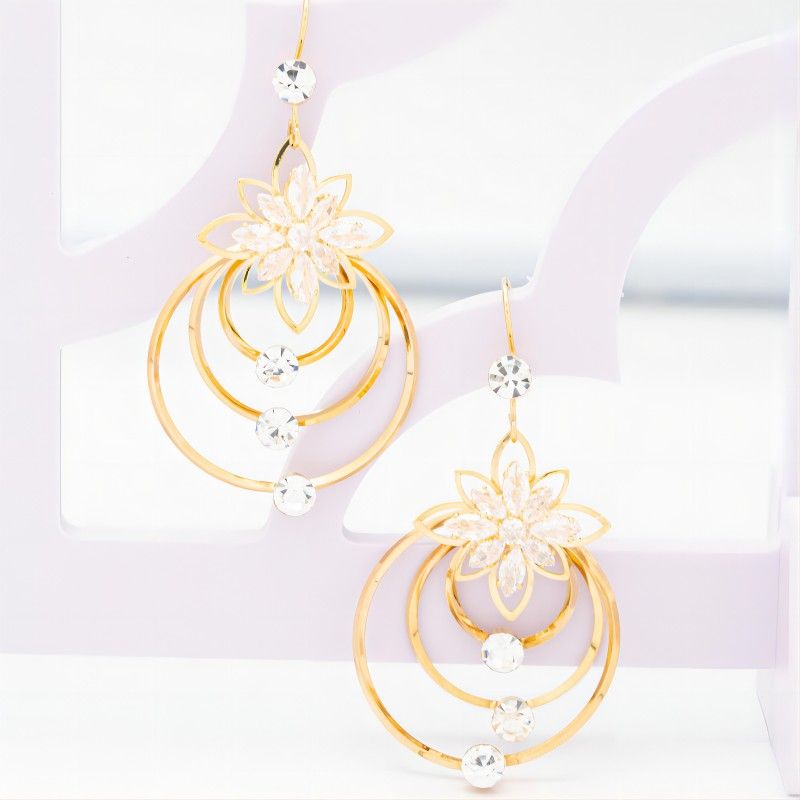 Wholesale Jewelry Vintage Style Circle Flower Copper Alloy Artificial Rhinestones Zircon 18k Gold Plated Plating Inlay Drop Earrings