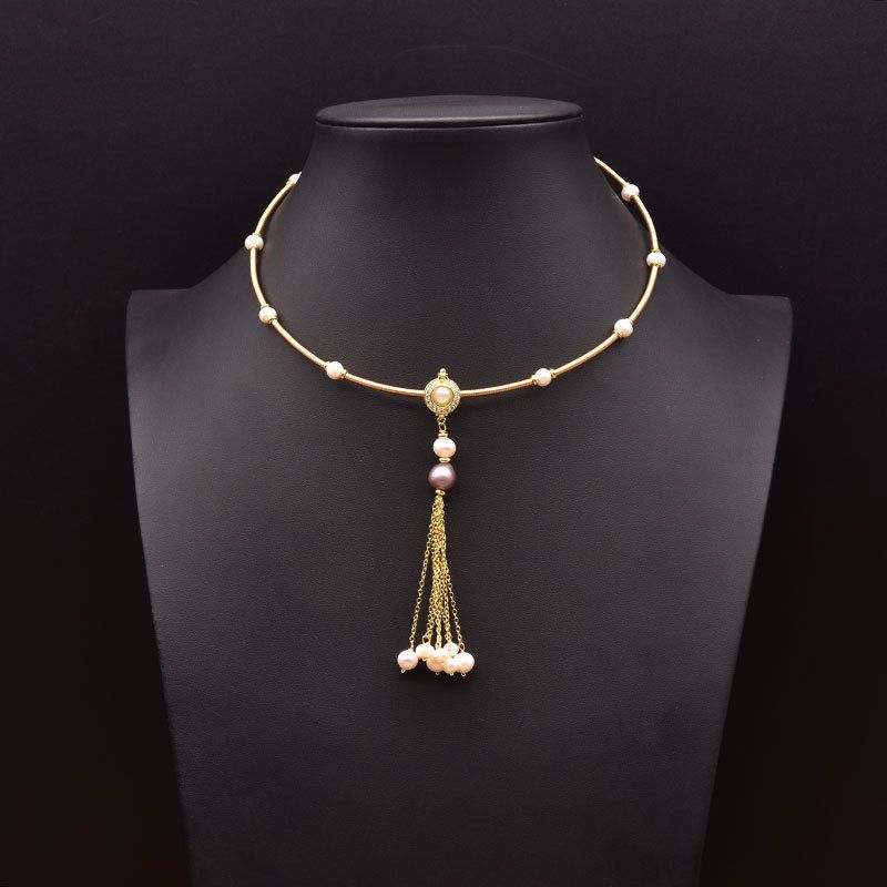 Retro Flower Freshwater Pearl Copper Plating Gold Plated Necklace