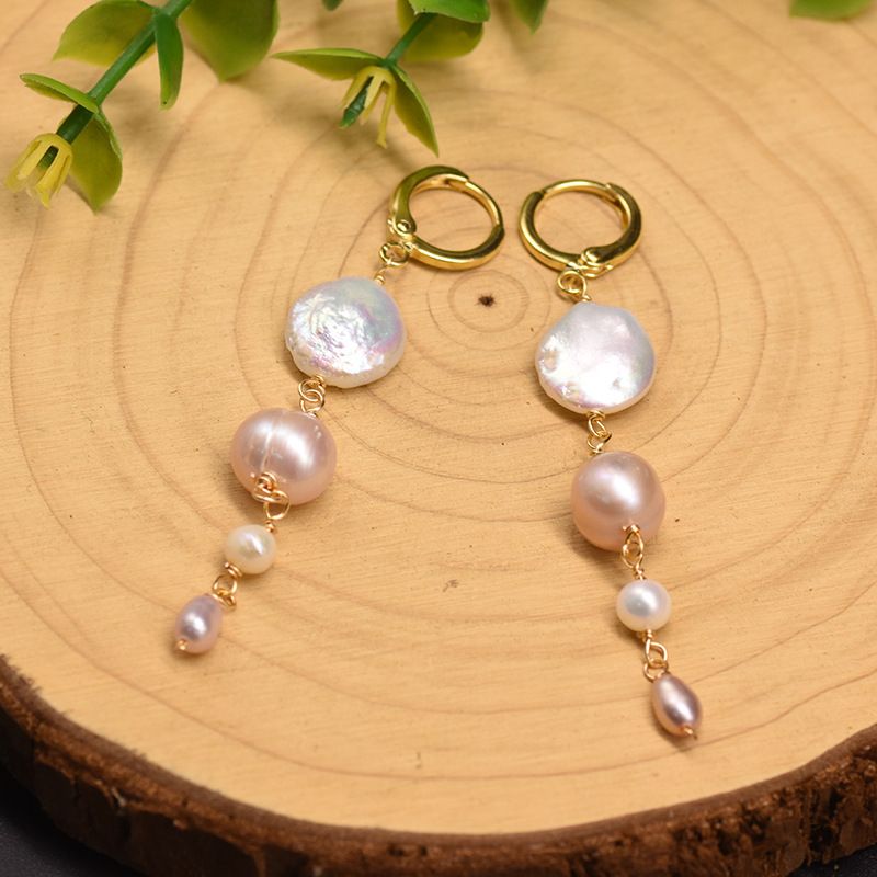 1 Pair Retro Simple Style Round Plating Freshwater Pearl Copper 18k Gold Plated Drop Earrings