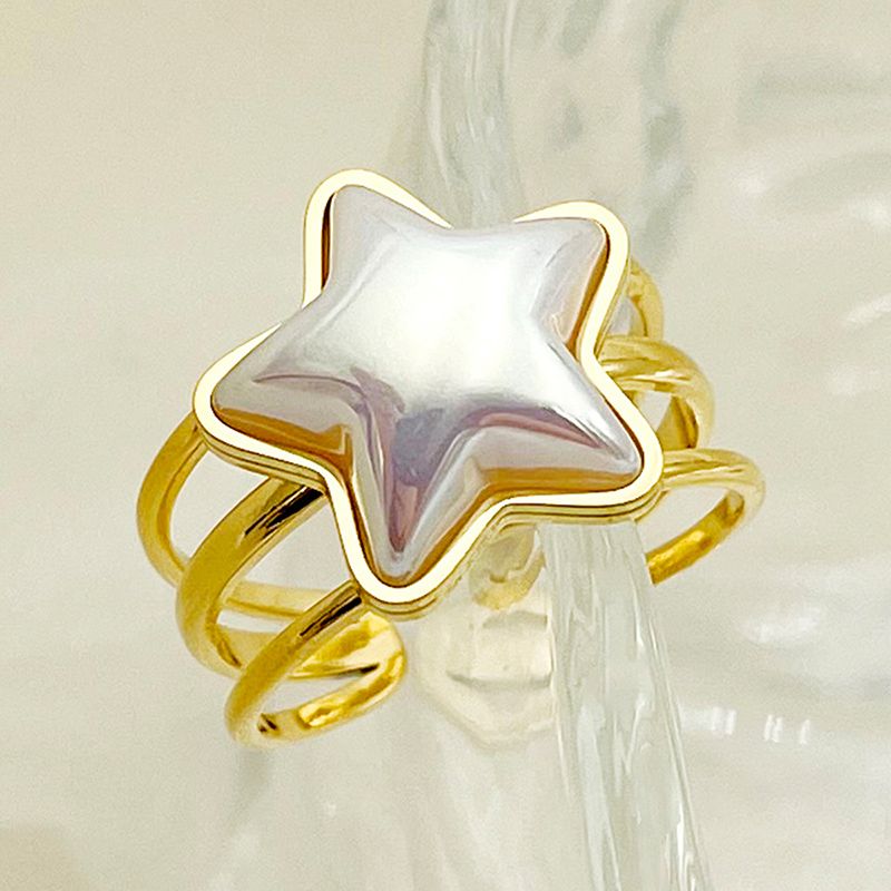 304 Stainless Steel Gold Plated Elegant Cute Plating Inlay Star Shell Open Rings