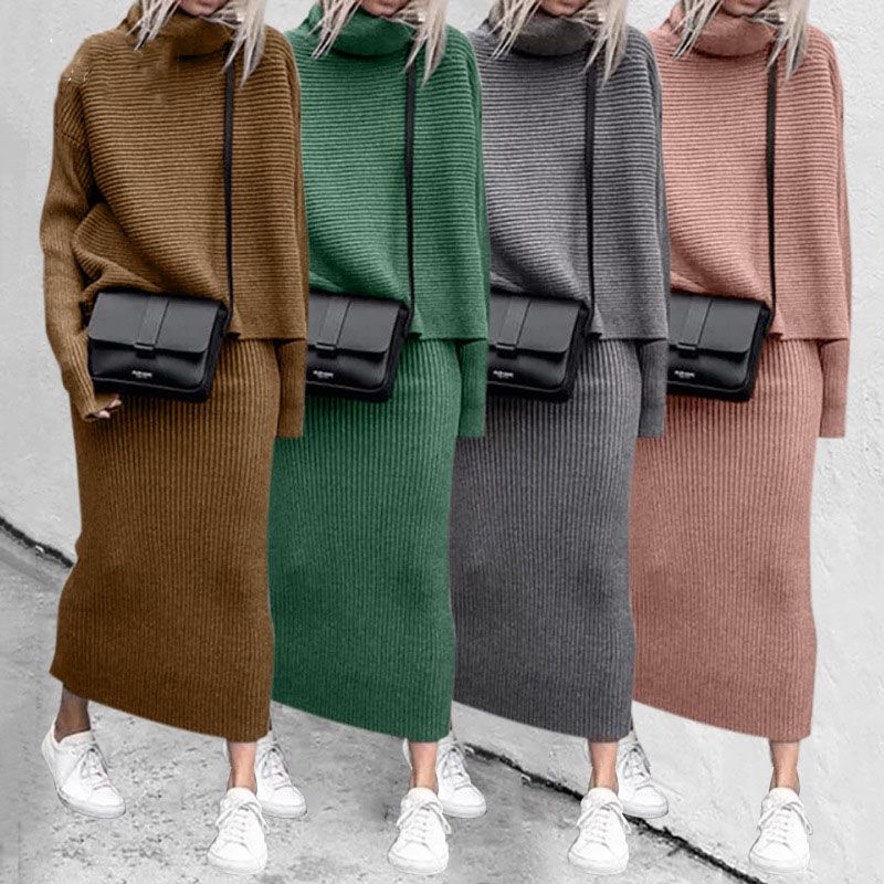 Daily Women's Fashion Solid Color Cotton Blend Knit Skirt Sets Skirt Sets