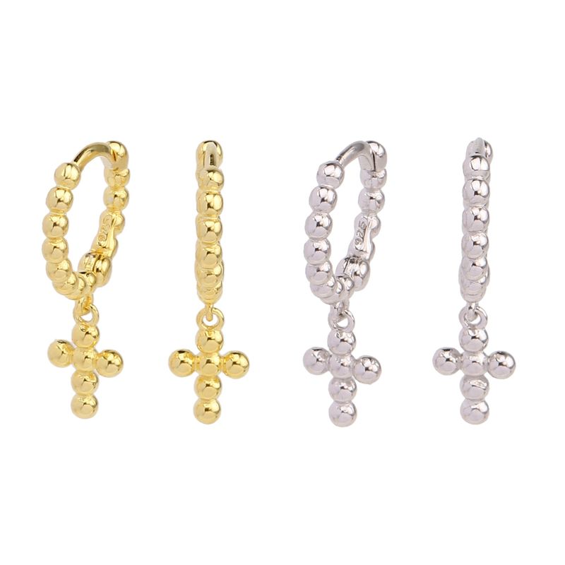 1 Pair Simple Style Cross Plating Sterling Silver White Gold Plated Gold Plated Drop Earrings