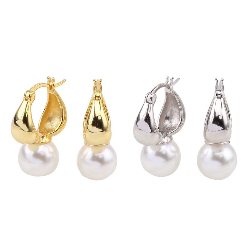 1 Pair Ig Style Simple Style Round Plating Inlay Sterling Silver Pearl White Gold Plated Gold Plated Earrings
