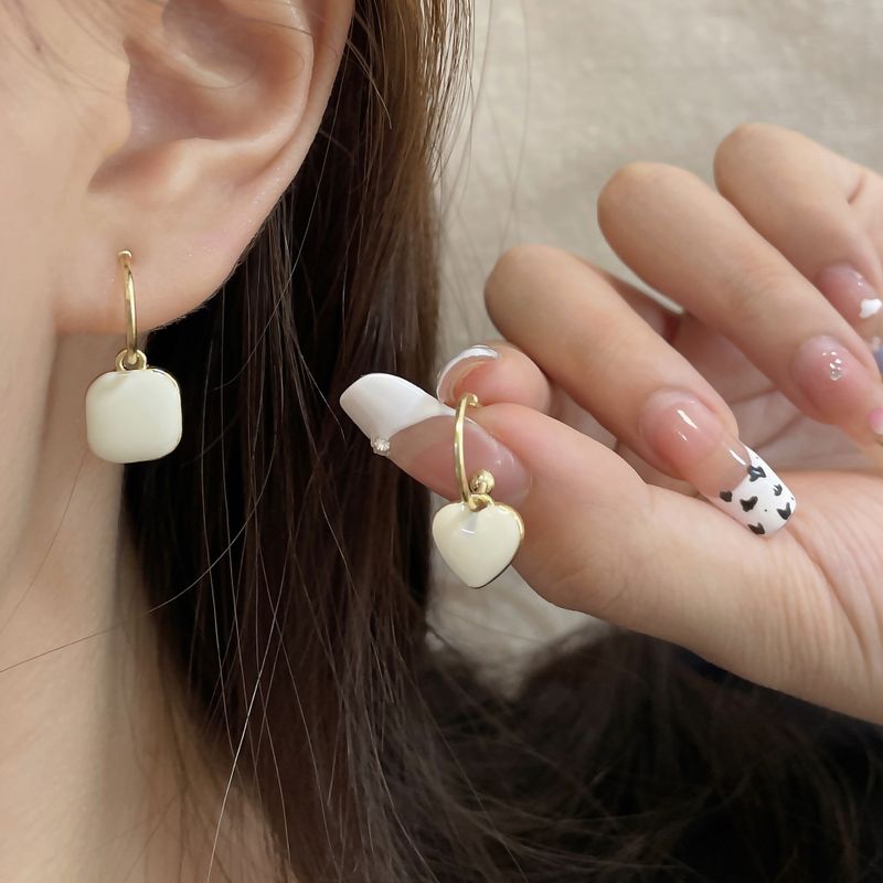 Wholesale Jewelry Simple Style Square Heart Shape Alloy Enamel Drop Earrings