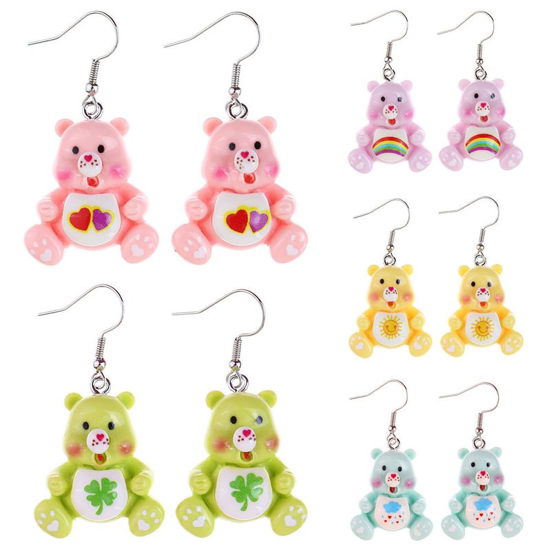 Japanese And Korean Fun And Cute Transparent Luminous Cartoon Bear Earrings Creative Childlike Girl Heart Ear Hook Eardrop Earring