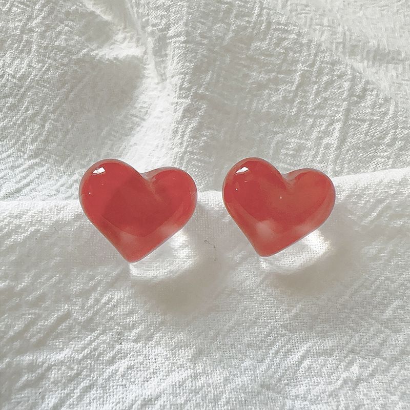 Wholesale Jewelry Sweet Heart Shape Resin Copper 14k Gold Plated Plating Ear Studs