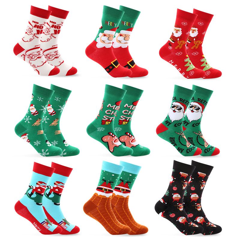 Unisex Weihnachten Weihnachtsmann Baumwolle Crew Socken Ein Paar