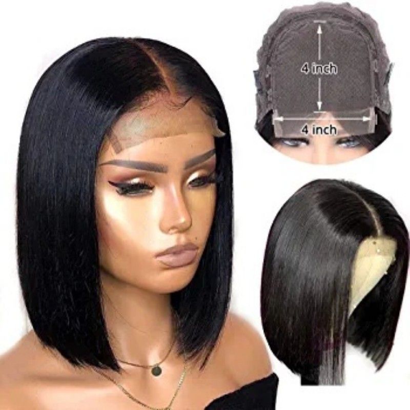 Women's Simple Style Stage Street Real Hair Centre Parting Short Straight Hair Wigs