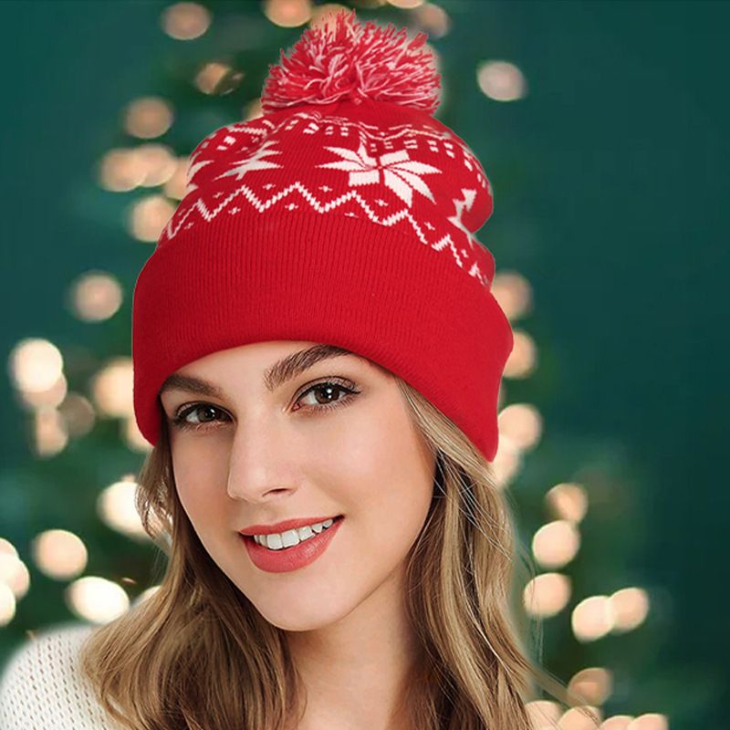 Unisex Elegant Christmas Printing Crimping Wool Cap