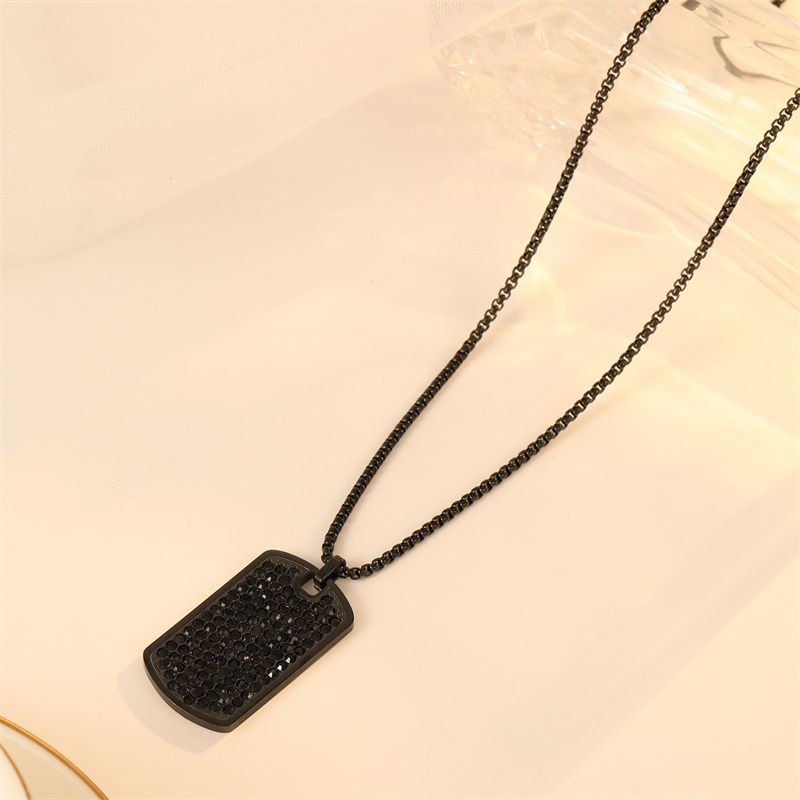 Simple Style Solid Color Stainless Steel Plating Inlay Rhinestones Men's Pendant Necklace
