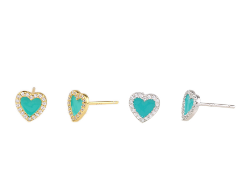 1 Pair Cute Heart Shape Enamel Plating Inlay Sterling Silver Zircon Ear Studs