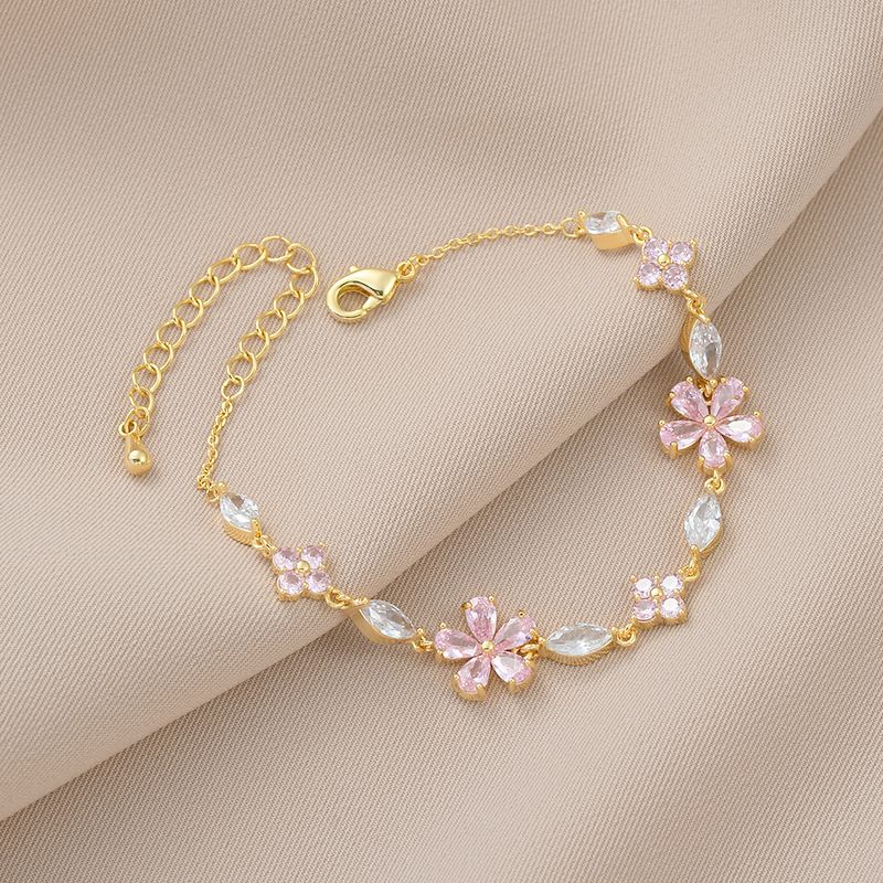 Style Simple Fleur Le Cuivre Incruster Zircon Bracelets