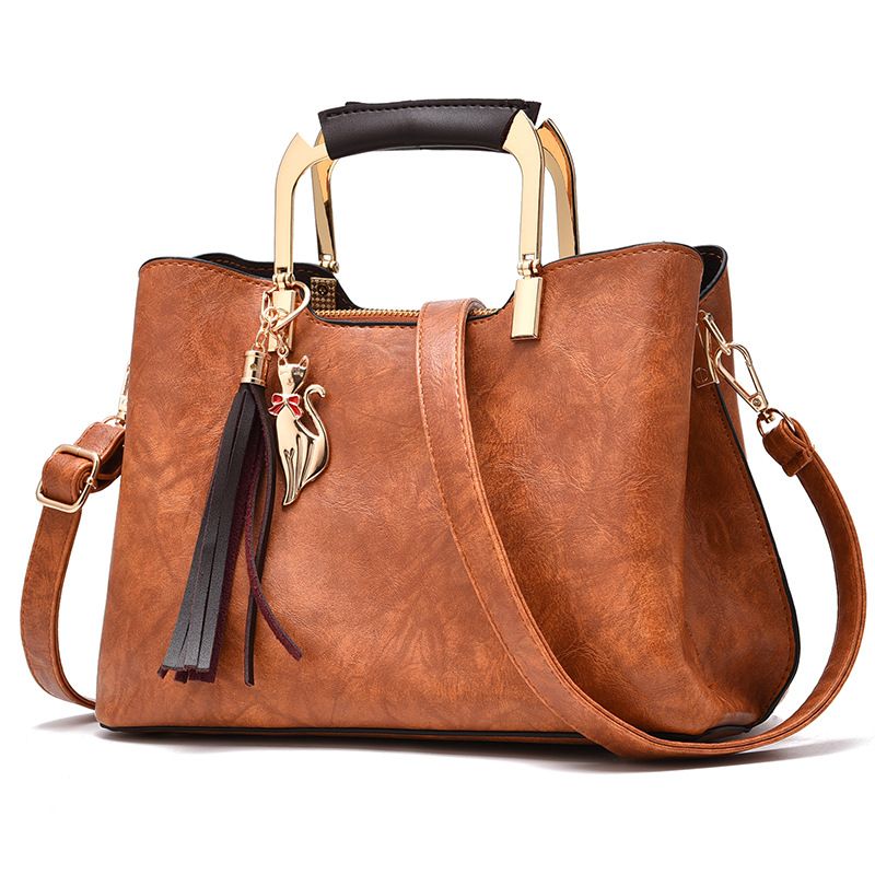 Women's Large Pu Leather Solid Color Vintage Style Square Zipper Shoulder Bag Handbag Crossbody Bag