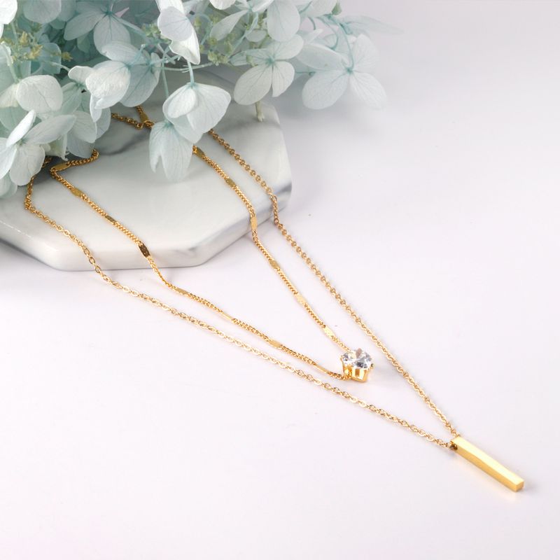 Simple Style Solid Color Stainless Steel Zircon Pendant Necklace In Bulk
