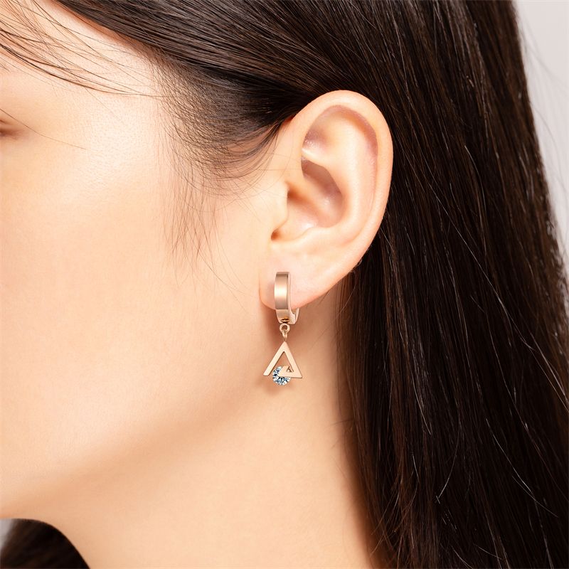 1 Pair Casual Simple Style Triangle Rhombus Plating Inlay Stainless Steel Titanium Steel Zircon Rose Gold Plated Drop Earrings