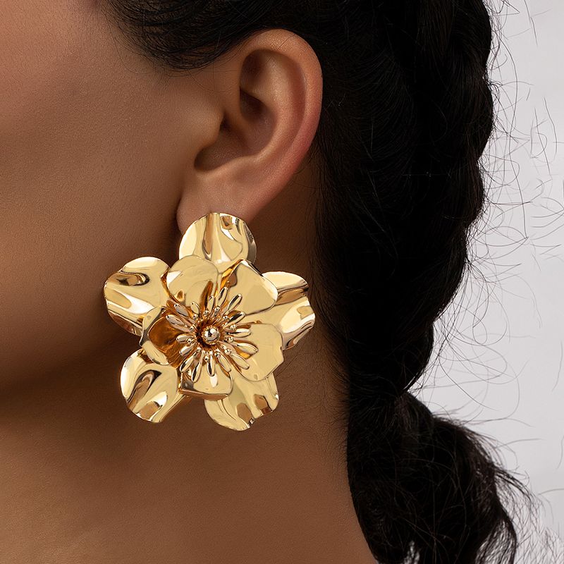 1 Pair Classical Flower Plating Alloy 14k Gold Plated Ear Studs