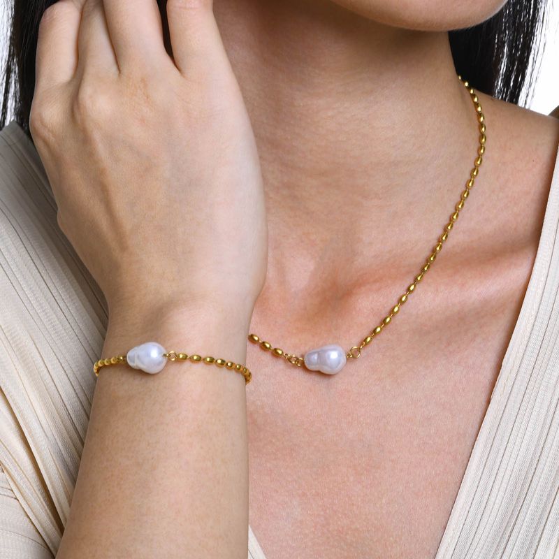 304 Stainless Steel 18K Gold Plated Casual Elegant Classic Style Plating Pearl Bracelets Necklace