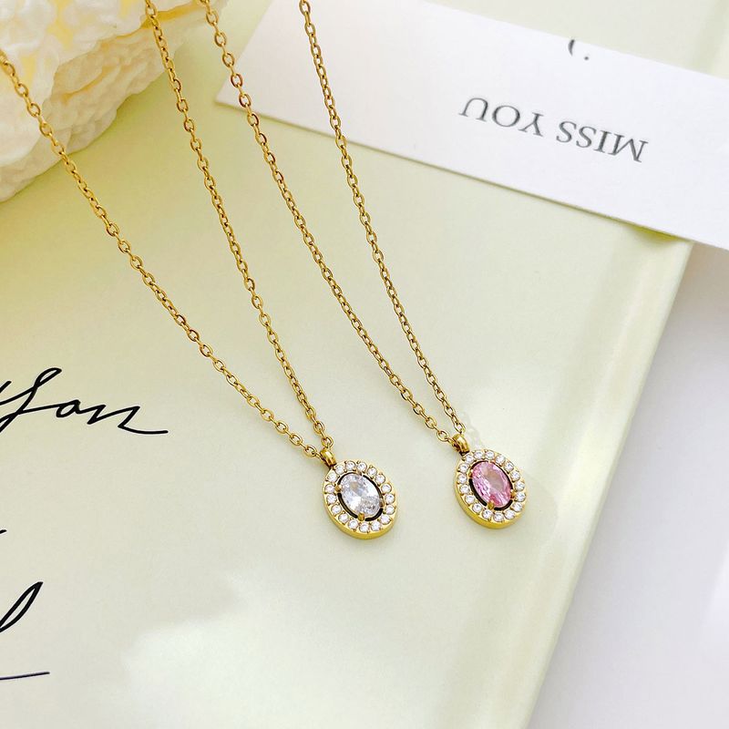 Simple Style Round Stainless Steel Plating Inlay Zircon White Gold Plated Gold Plated Pendant Necklace