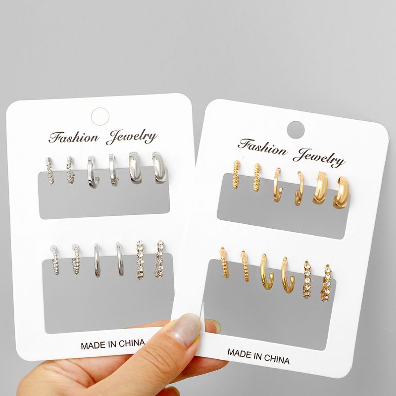 1 Set Simple Style Solid Color Inlay Alloy Rhinestones Earrings
