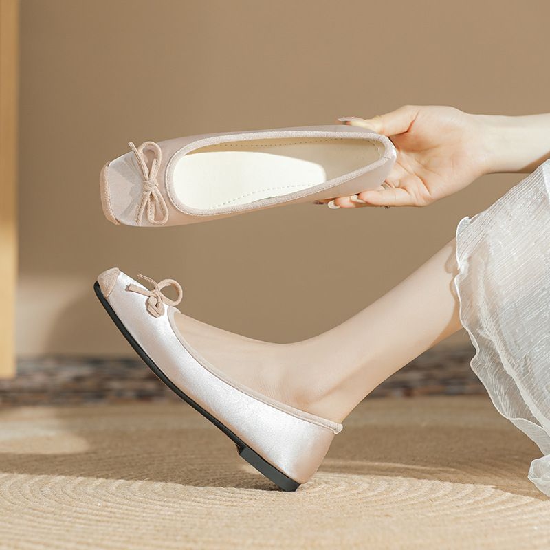 Women's Casual Elegant Solid Color Bowknot Square Toe Flats