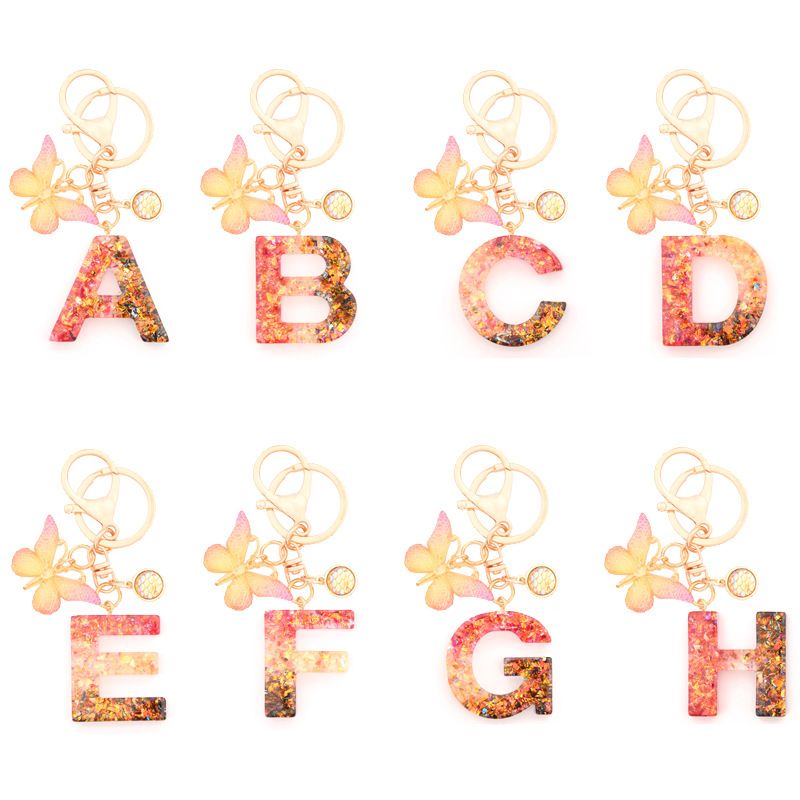 Retro Simple Style Letter Butterfly Resin Metal Women's Bag Pendant Keychain