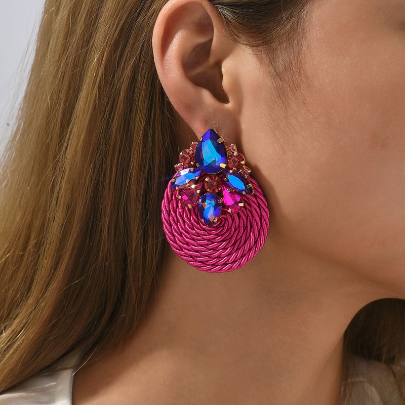 1 Pair Retro Round Rhinestone Women's Earrings