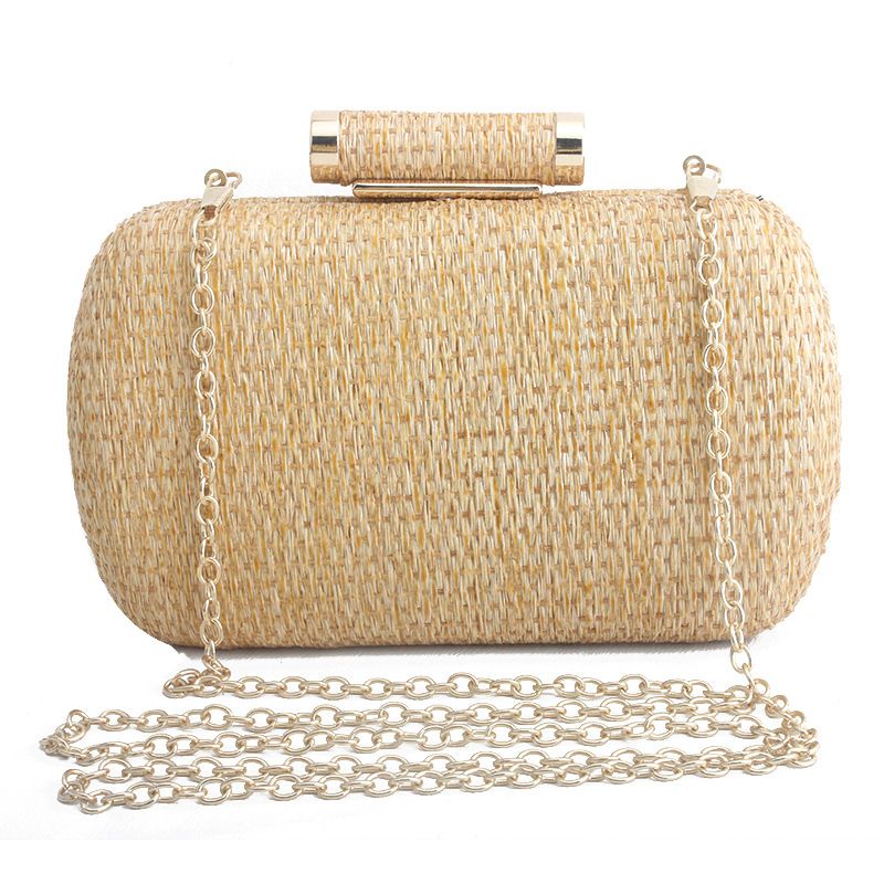 Coffee Gold Straw Solid Color Oval Evening Bags