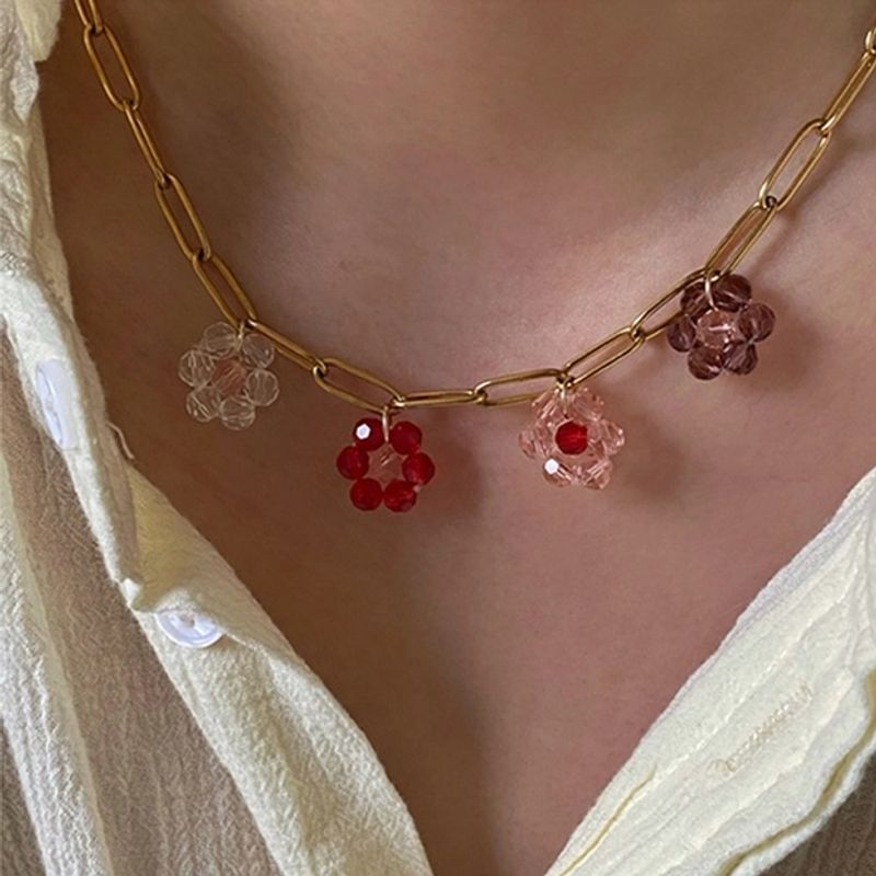 Vacation Sweet Flower Glass Copper Women's Bracelets Necklace