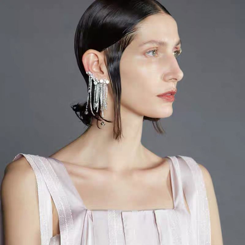 1 Pair Fairy Style Elegant Lady Geometric Tassel Plating Inlay Alloy Zircon Drop Earrings