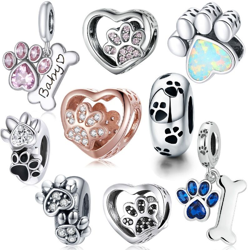Casual Handmade Novelty Animal Paw Print Zircon Sterling Silver Wholesale Jewelry Accessories