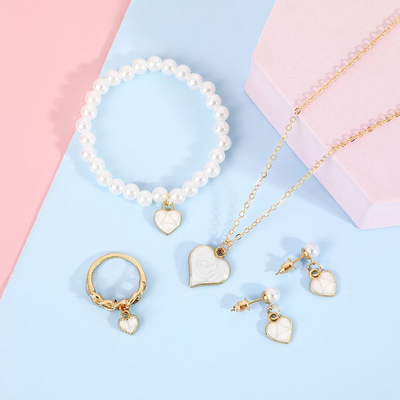 Simple Style Heart Shape Alloy Enamel Girl's Bracelets Earrings Necklace