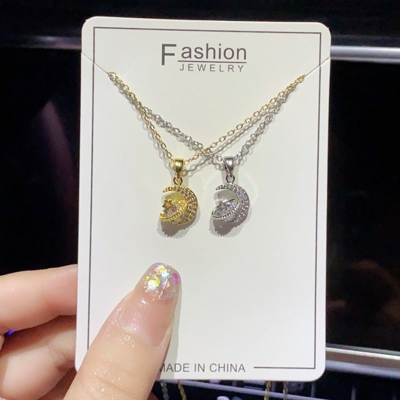 Elegant Basic Streetwear Star Moon Titanium Steel Zircon Pendant Necklace In Bulk