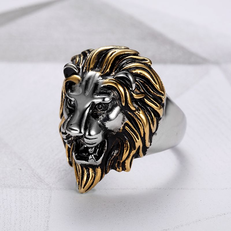 304 Stainless Steel Punk Cool Style Plating Lion Rings