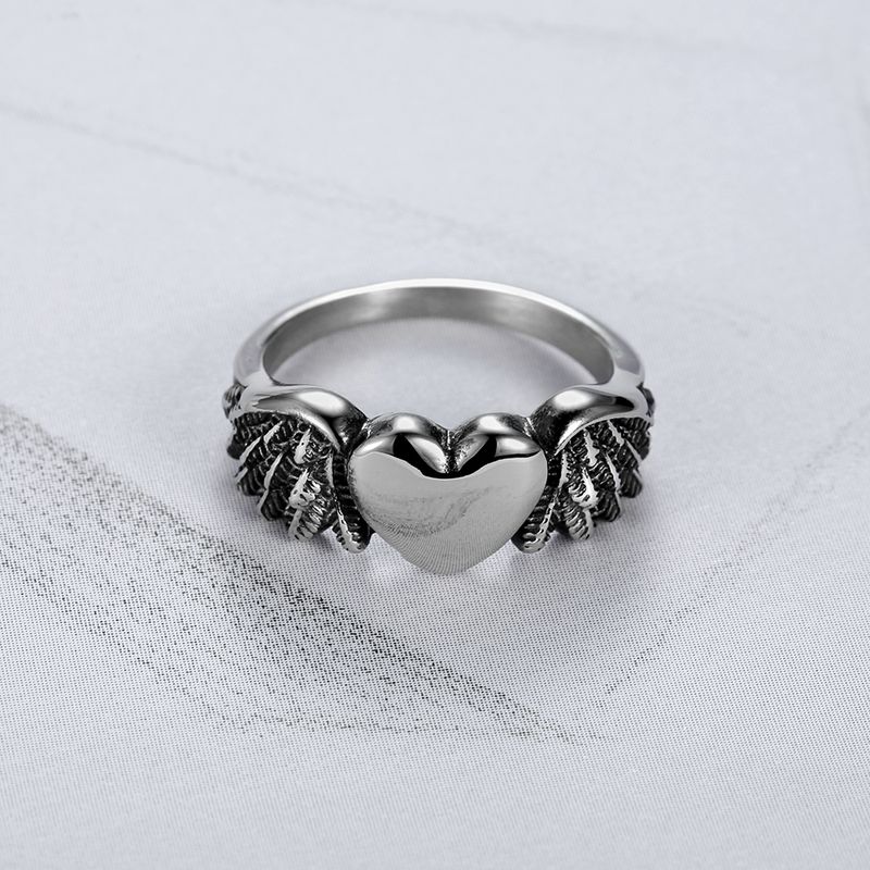 Punk Heart Shape Wings Anchor 304 Stainless Steel Women's Rings