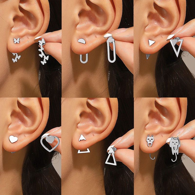 1 Paire Style Simple Géométrique Forme De Cœur Acier Inoxydable Boucles D'oreilles