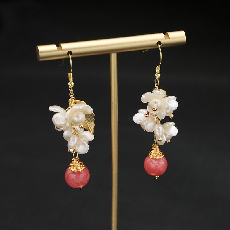 1 Pair Ig Style Flower Plating Freshwater Pearl Sterling Silver 18k Gold Plated Drop Earrings