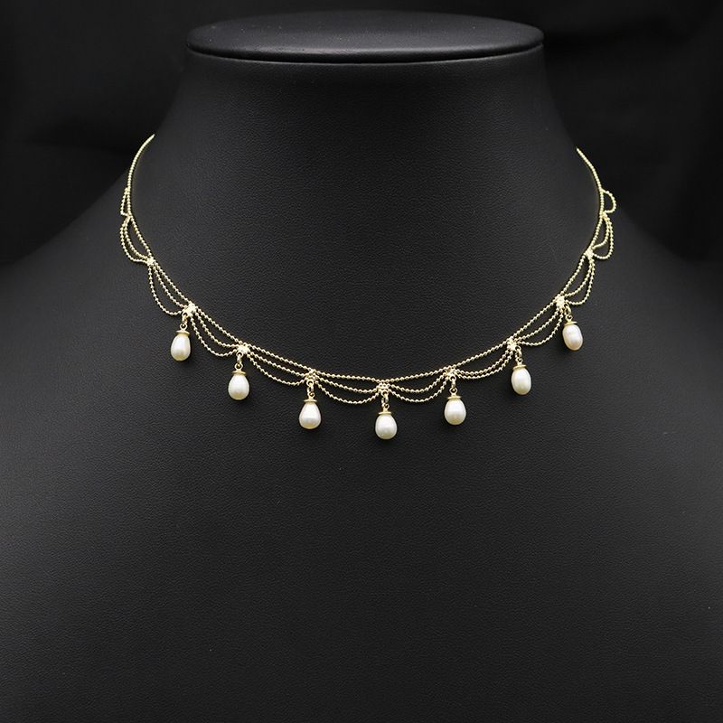 Elegant Quaste Kupfer Überzug Inlay Perle 18 Karat Vergoldet Halskette