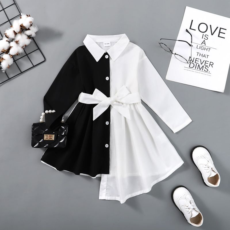 Cute Simple Style Color Block Cotton Girls Dresses