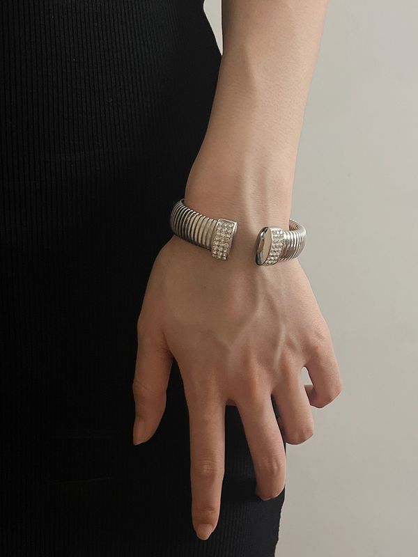 Streetwear C Shape Alloy Plating Inlay Artificial Diamond Women's Cuff Bracelets