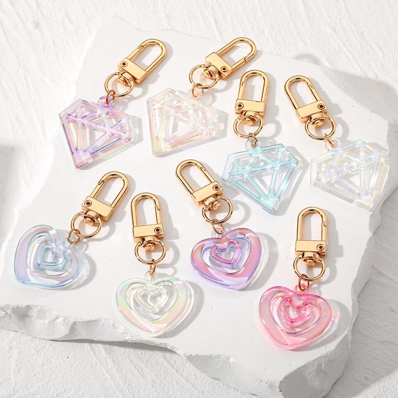 Cross-border Cute New Japanese And Korean Colorful Simple Heart Keychain Laser Translucent Acrylic Gem Shape Creative Bag Pendant