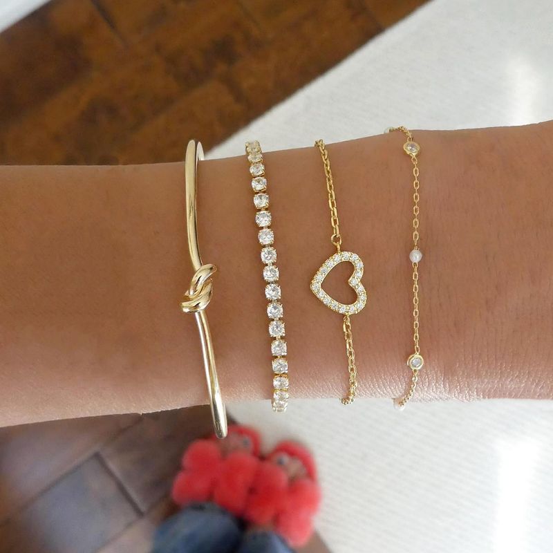 Ig Style Heart Shape Knot Alloy Pearl Plating Inlay Rhinestones Women's Bracelets Bangle
