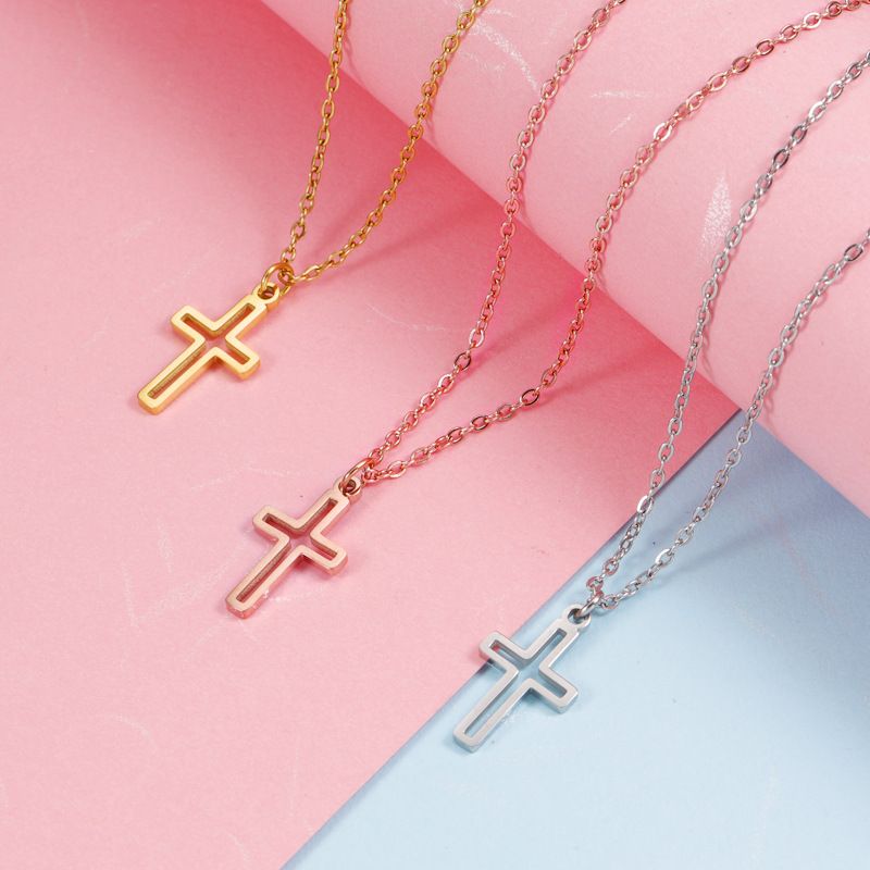 Stainless Steel 18K Gold Plated Elegant Classic Style Plating Cross None Pendant Necklace