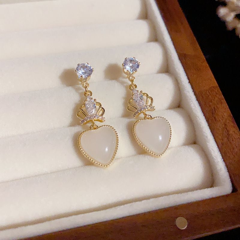 1 Pair Elegant Heart Shape Plating Inlay Alloy Artificial Gemstones Drop Earrings