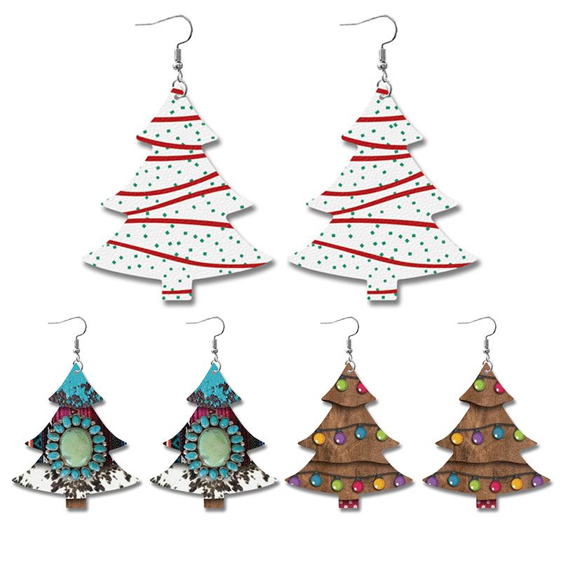 1 Paar Klassischer Stil Weihnachtsbaum Pu-Leder Eisen Ohrhaken