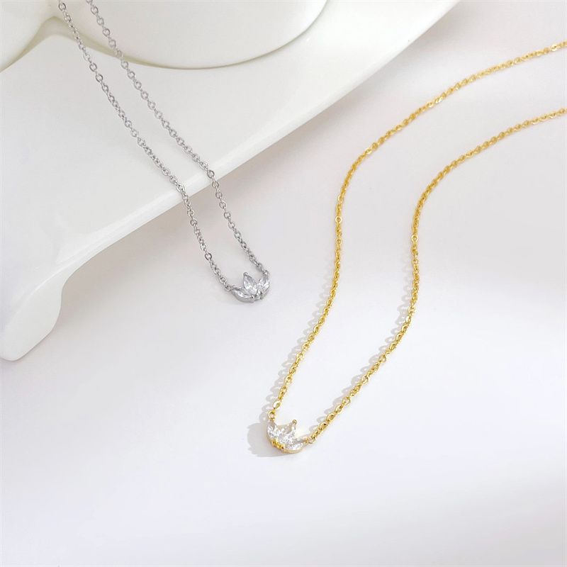 Simple Style Flower Stainless Steel Plating Inlay Zircon White Gold Plated Gold Plated Pendant Necklace