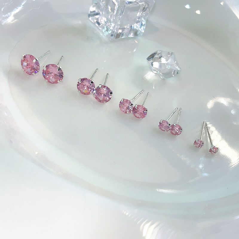 S925 Sterling Silver Needle Pink Diamond Stud Earrings Female Compact Mini 3a Grade Zircon Ear Bone Stud Sleeping No Need To Take Off Ear-caring Earrings