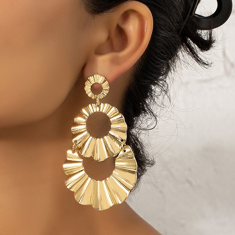 1 Pair Lady Solid Color Plating Pleated Alloy 14k Gold Plated Drop Earrings