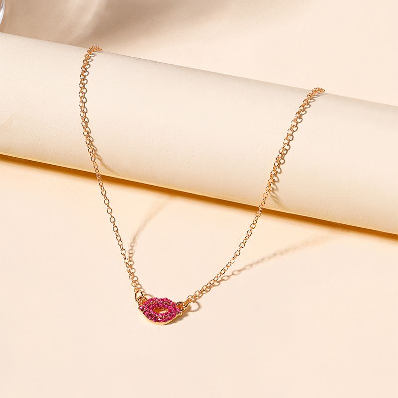 Lady Lips Alloy Inlay Artificial Gemstones Women's Pendant Necklace