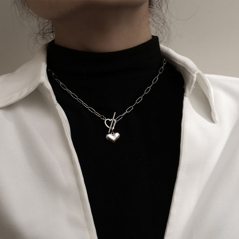 Ig Style Sweet Heart Shape Titanium Steel Toggle Pendant Necklace