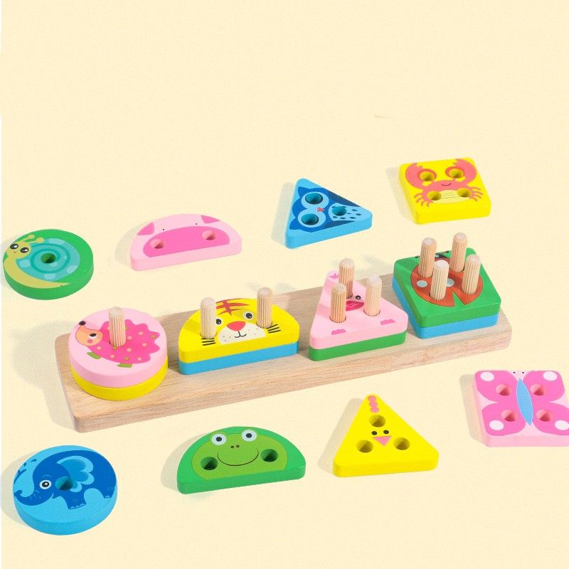 Juguetes De Aprendizaje Niño (3-6 Años) Triángulo Animal Cuadrado Madera Juguetes